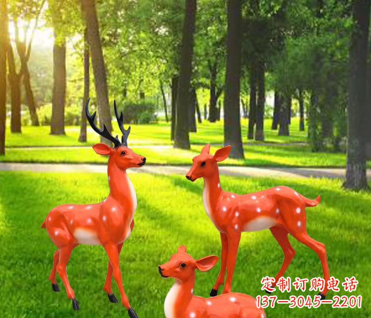浙江玻璃钢仿真小鹿雕塑 公园动物摆件