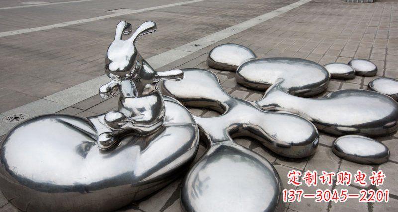 浙江不锈钢兔子雕塑——精美的水滴广场装饰