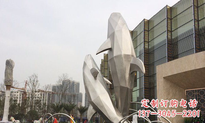 浙江不锈钢海豚喷泉雕塑精美的海洋之美