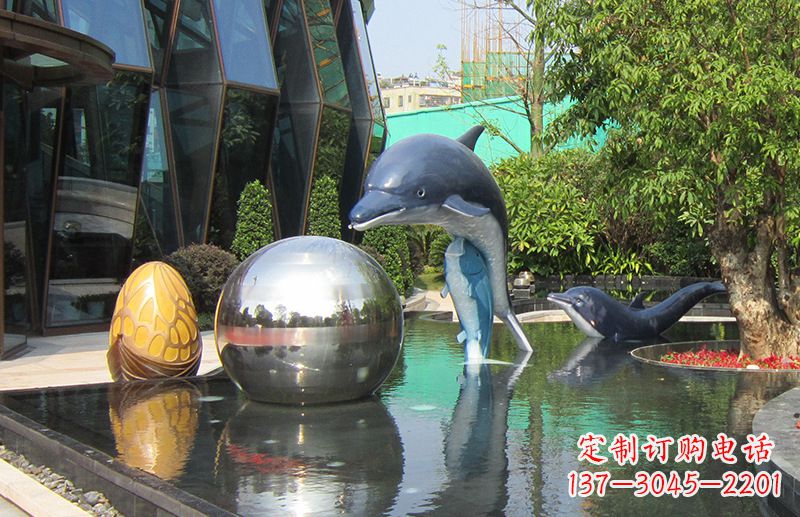 浙江不锈钢海豚景观雕塑创造精美绝伦的企业公园