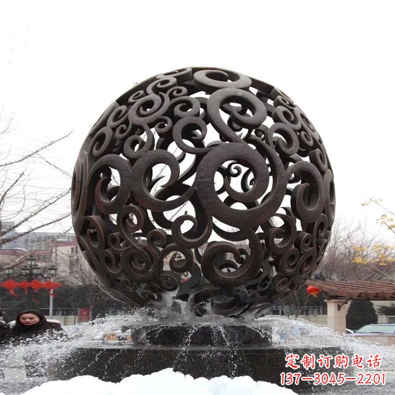 浙江不锈钢镂空球水景喷泉雕塑