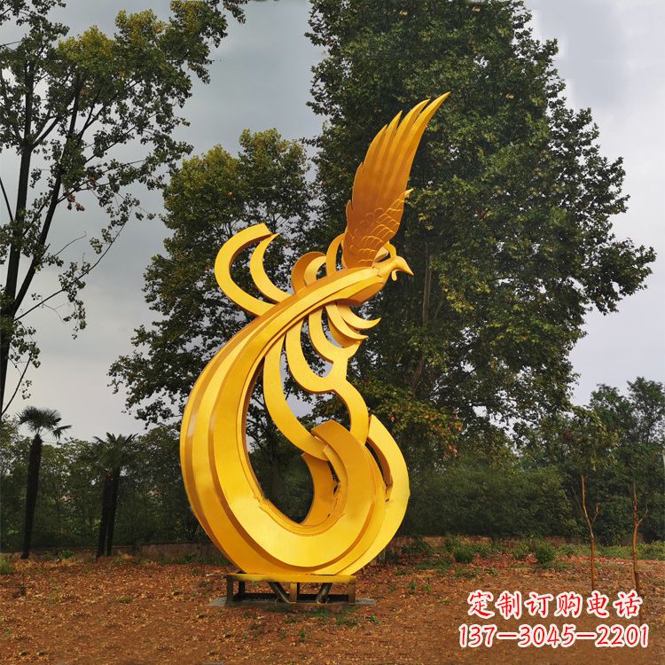 浙江不锈钢凤凰雕塑黄金色园林之美