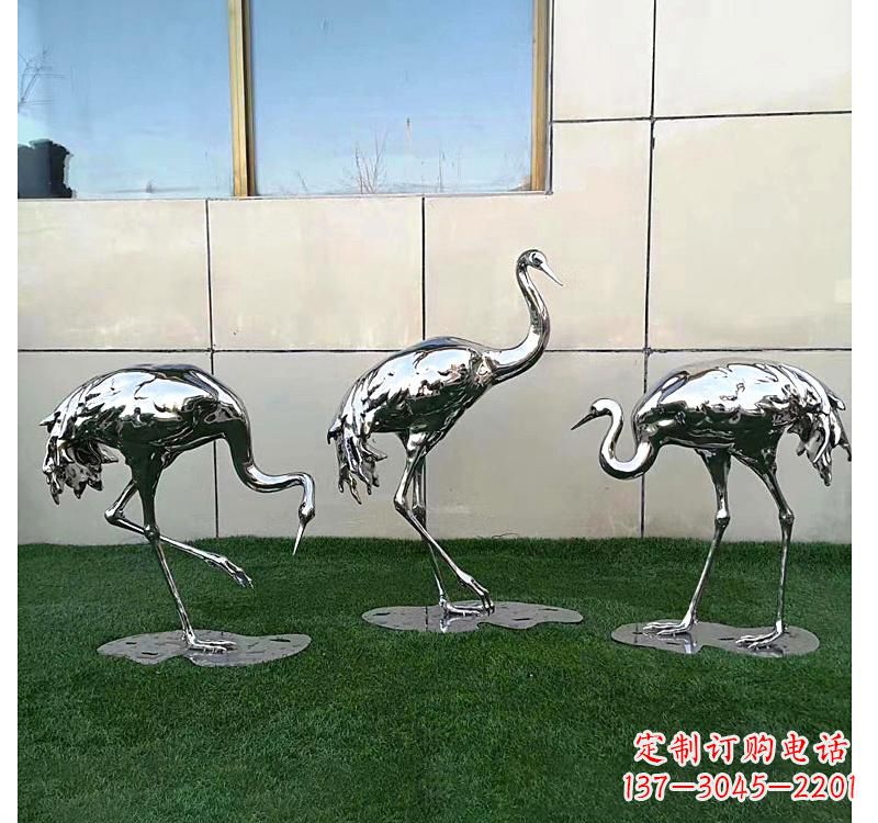 浙江不锈钢现代镜面仙鹤雕塑