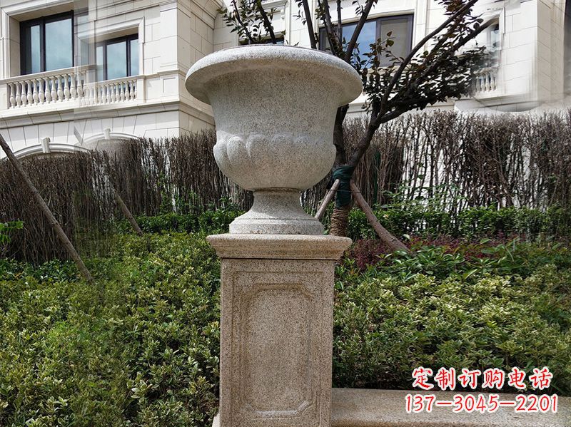 浙江大理石花钵小区花盆石雕艺术品