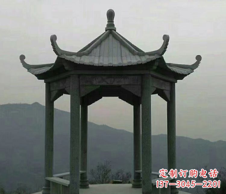 浙江考究工艺,奢华大理石六角凉亭雕塑