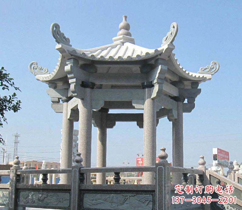 浙江大理石六角凉亭石雕,为您的家园带来浪漫情怀