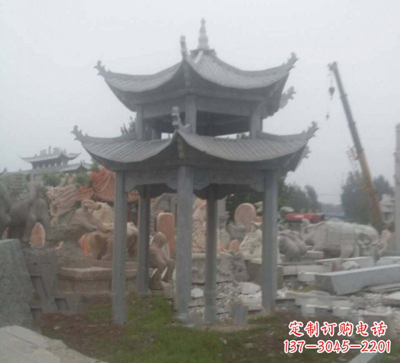 浙江大理石六角凉亭石雕,精美绝伦
