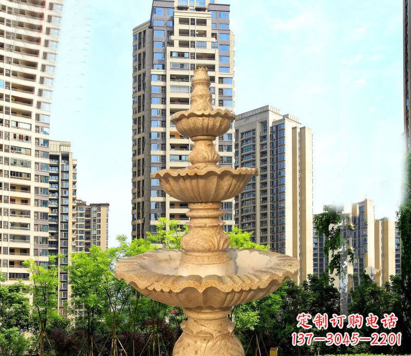 浙江大理石三层喷泉公园石雕 (2)