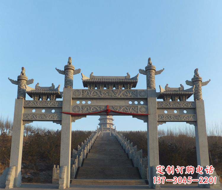 浙江精美大理石三门牌坊雕塑