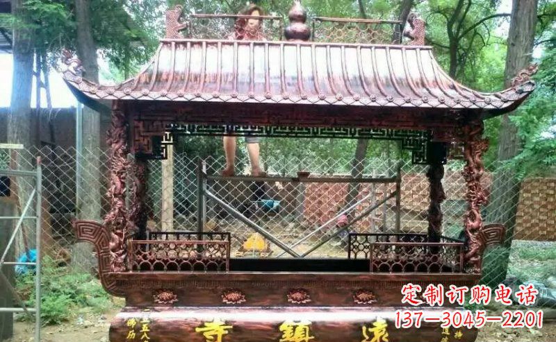 浙江方形寺庙香炉铜雕塑