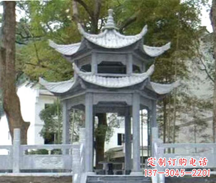 浙江仿古园林双层石雕凉亭