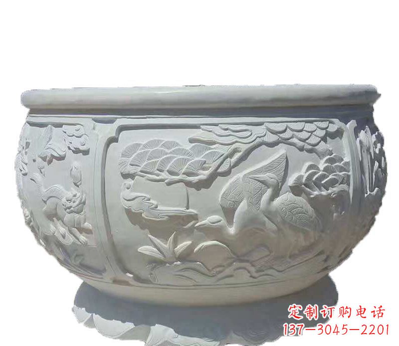 浙江仿古鱼缸石雕花盆摆件