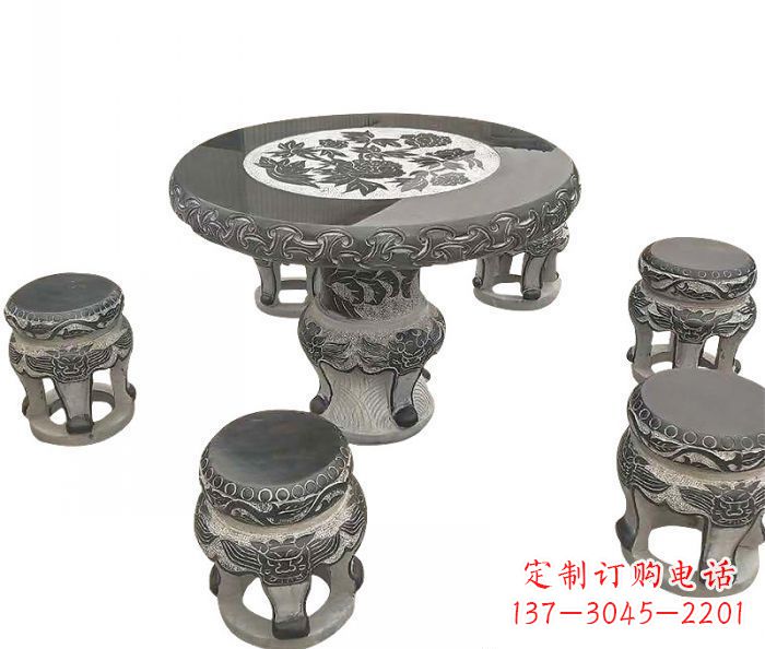 浙江仿古圆形石桌凳雕塑