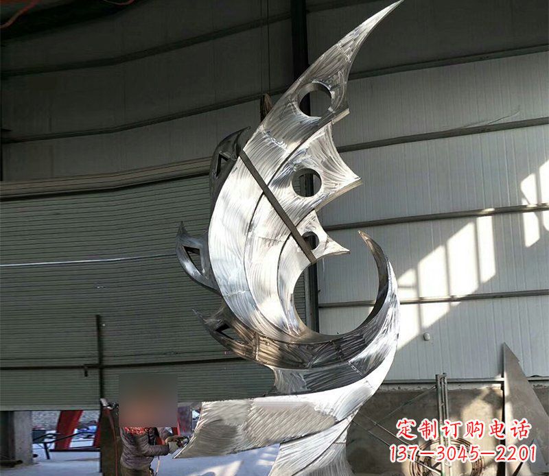 浙江公园不锈钢抽象凤凰景观雕塑 (3)
