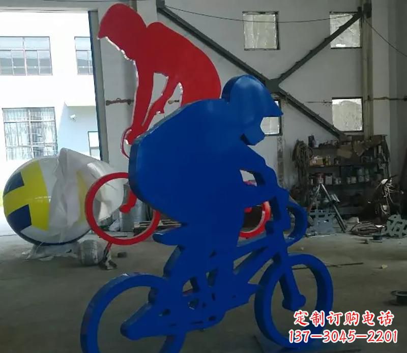 浙江公园不锈钢骑自行车运动人物雕塑