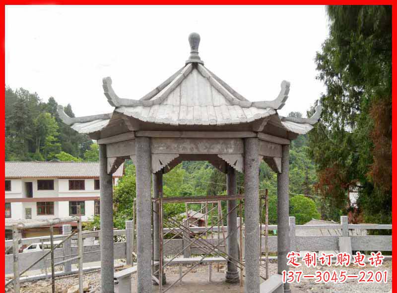 浙江公园大理石六角石雕凉亭