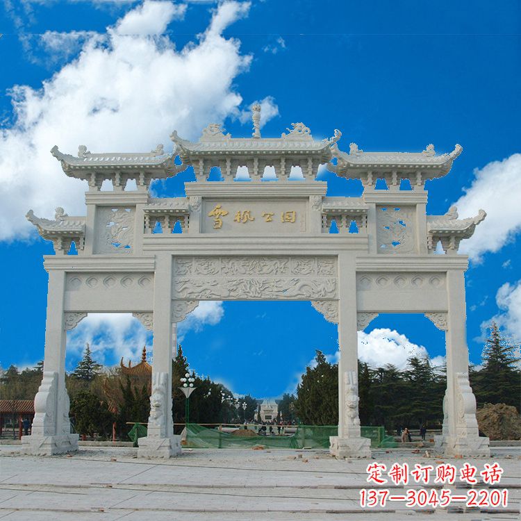 浙江传承历史的精美汉白玉三门牌楼雕塑