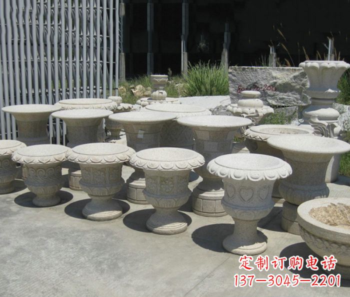 浙江大理石花盆石雕艺术品