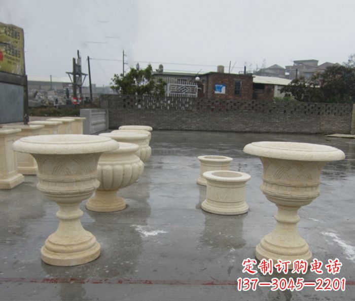 浙江完美绽放——大理石花盆石雕