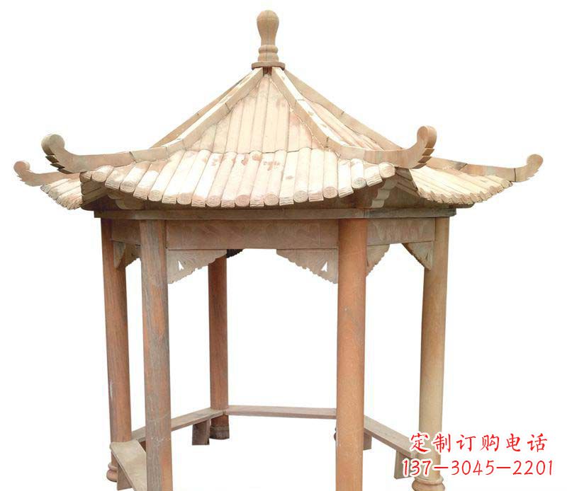 浙江公园晚霞红六角石雕凉亭 (3)