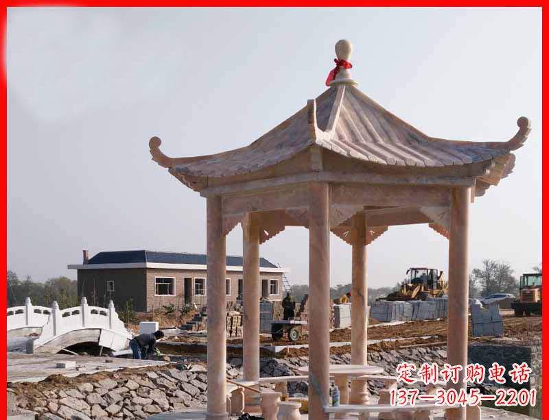 浙江红六角石凉亭雕塑
