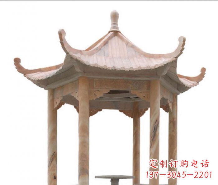 浙江公园晚霞红六角石雕凉亭 (12)