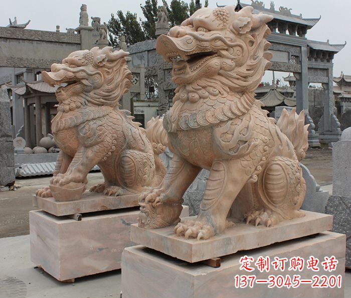 浙江古代神兽晚霞红麒麟石雕 (2)
