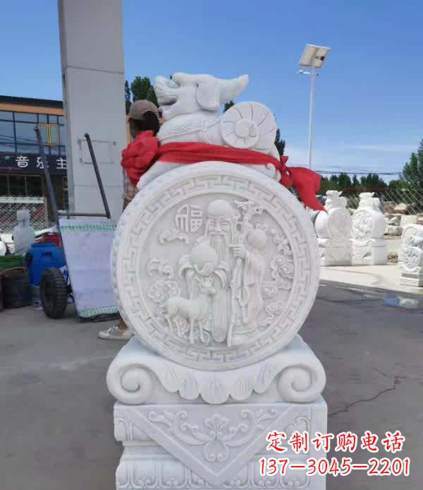 浙江汉白玉貔貅石门墩雕塑