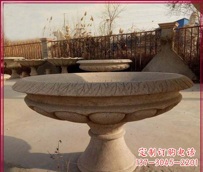 浙江黄锈石花盆雕塑,让花园更加美丽