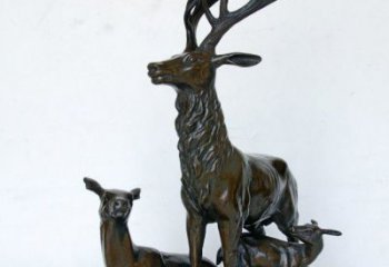 浙江艺术之美，母子鹿驯鹿铜雕