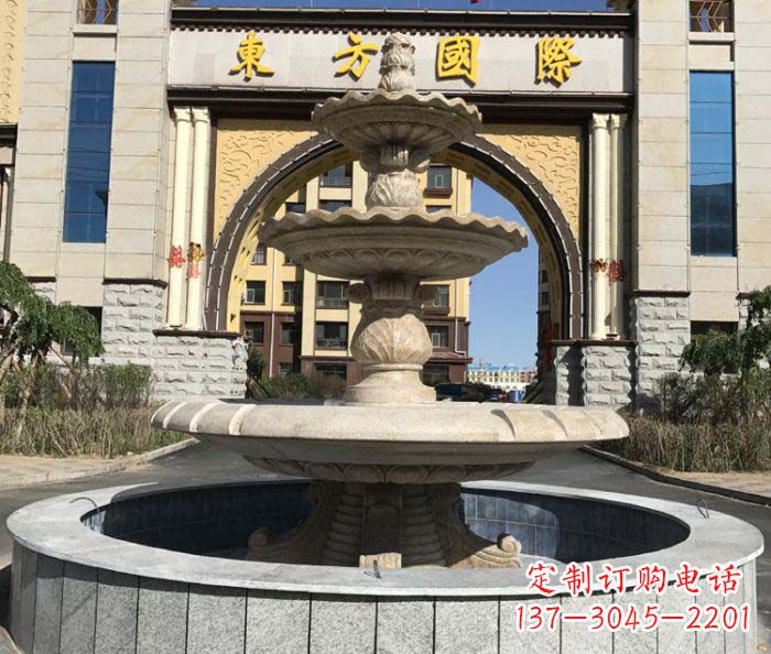 浙江三层欧式喷泉石雕，为小区增添质感