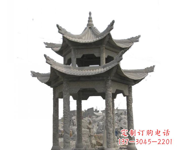 浙江双层仿古石雕凉亭 (2)