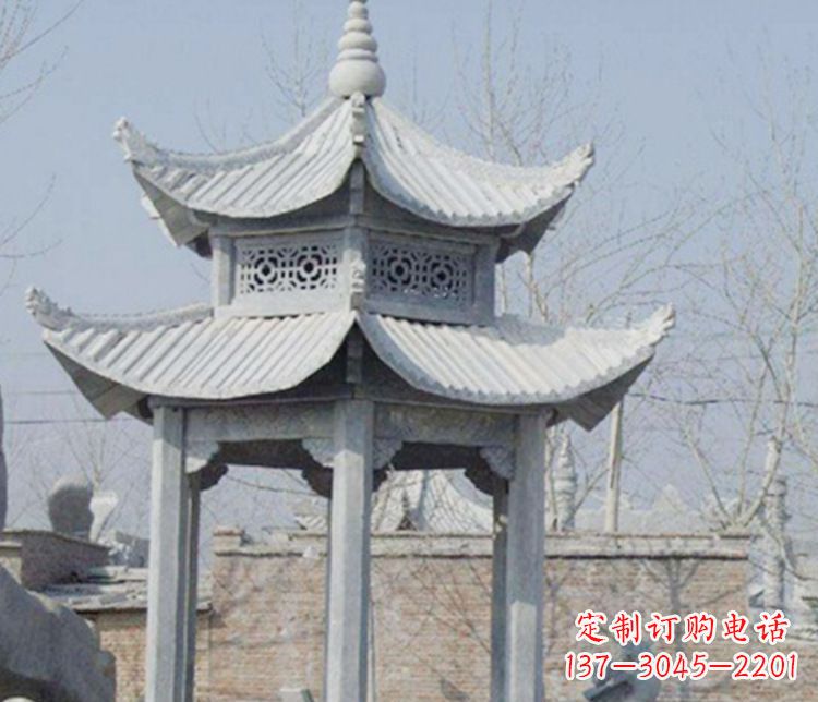 浙江双层仿古六角凉亭石雕