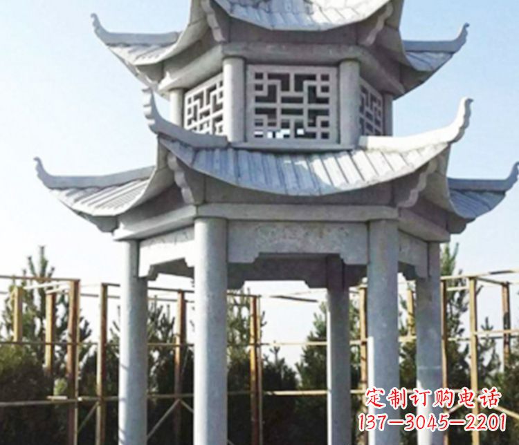 浙江双层仿古石凉亭石雕_2