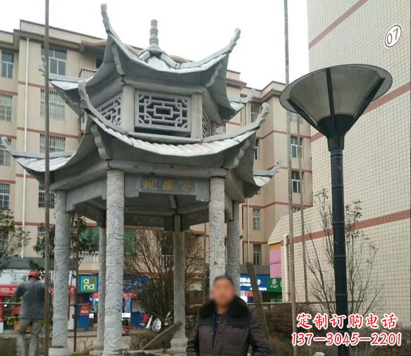 浙江双层六角凉亭石雕