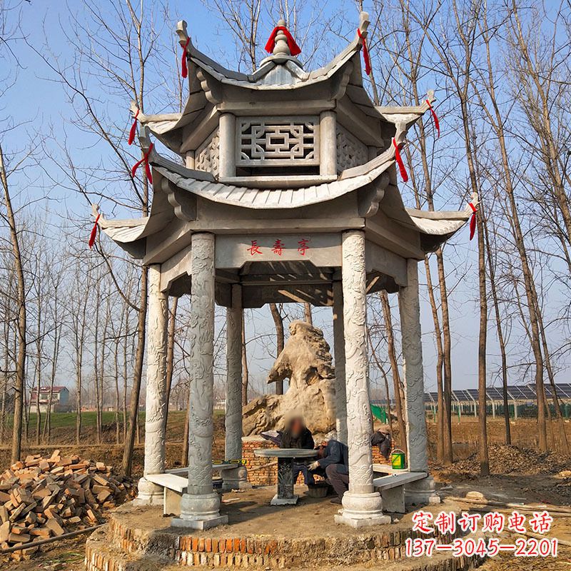 浙江双层六角石凉亭