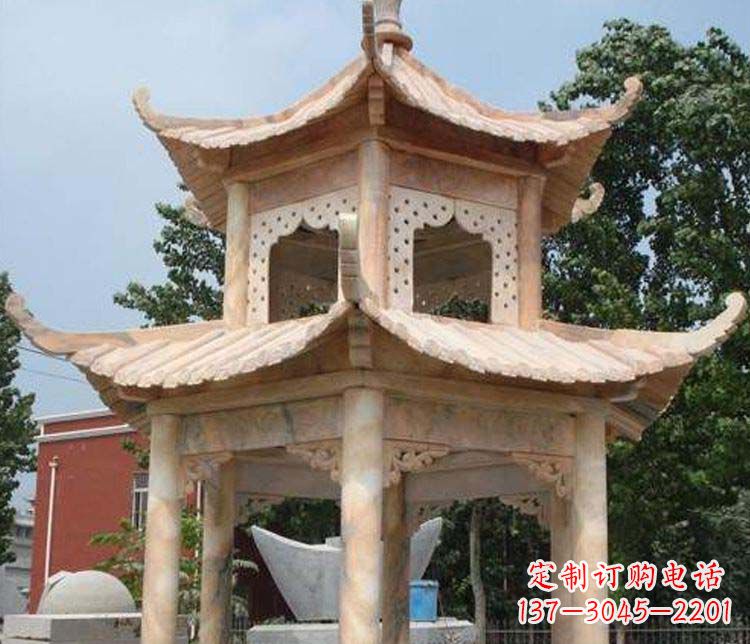 浙江双层晚霞红凉亭石雕