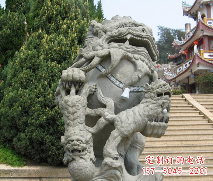 浙江寺庙景观狮子石雕