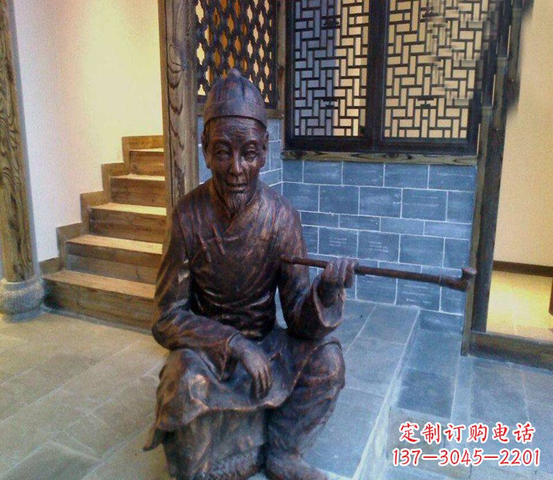浙江铜雕店小二吸烟庭院人物雕塑