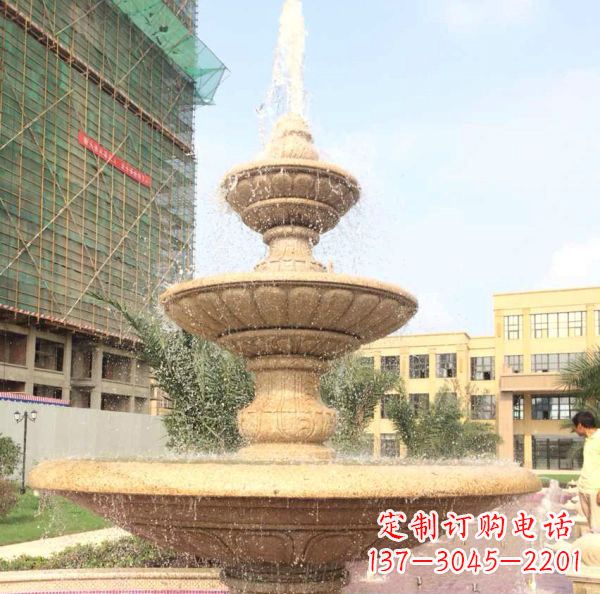 浙江晚霞红大型多层喷泉石雕
