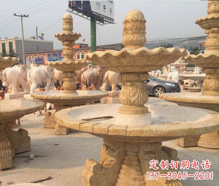 浙江晚霞红多层大型石雕喷泉