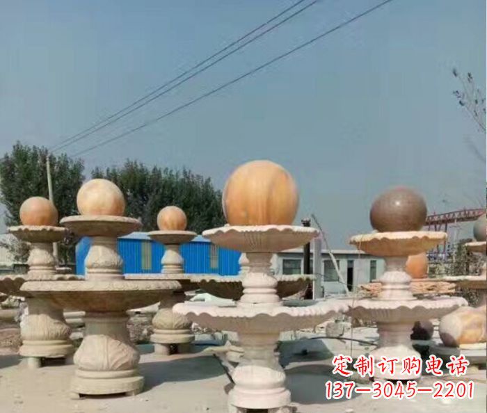 浙江晚霞红多层风水球喷泉石雕