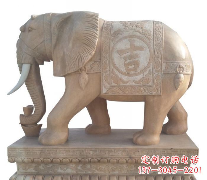 浙江晚霞红吉祥如意大象石雕 (4)
