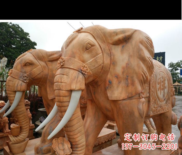 浙江晚霞红吉祥如意门口镇宅招财大象石雕 (3)