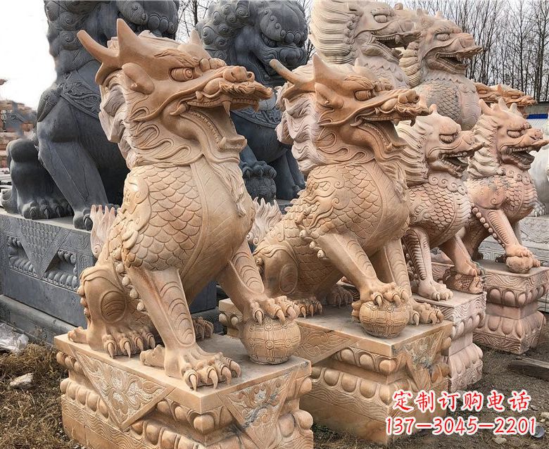 浙江晚霞红麒麟石雕 (2)