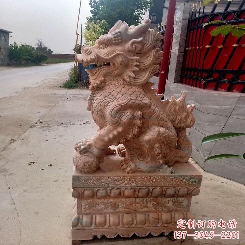 浙江晚霞红麒麟石雕