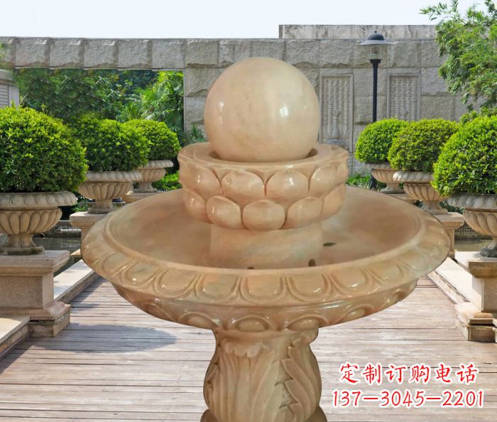 浙江晚霞红双层风水球公园喷泉石雕 (2)