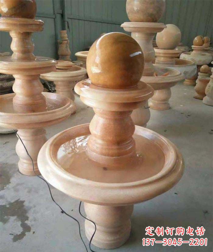 浙江晚霞红双层风水球别墅喷泉石雕