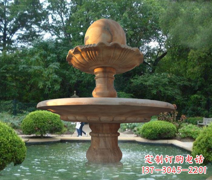 浙江晚霞红双层风水球喷泉公园石雕