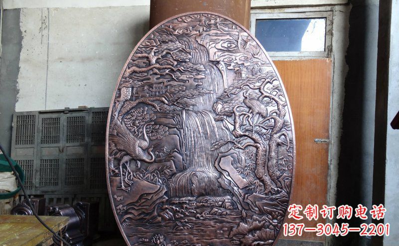 浙江仙鹤松林瀑布古代园林景观铜浮雕